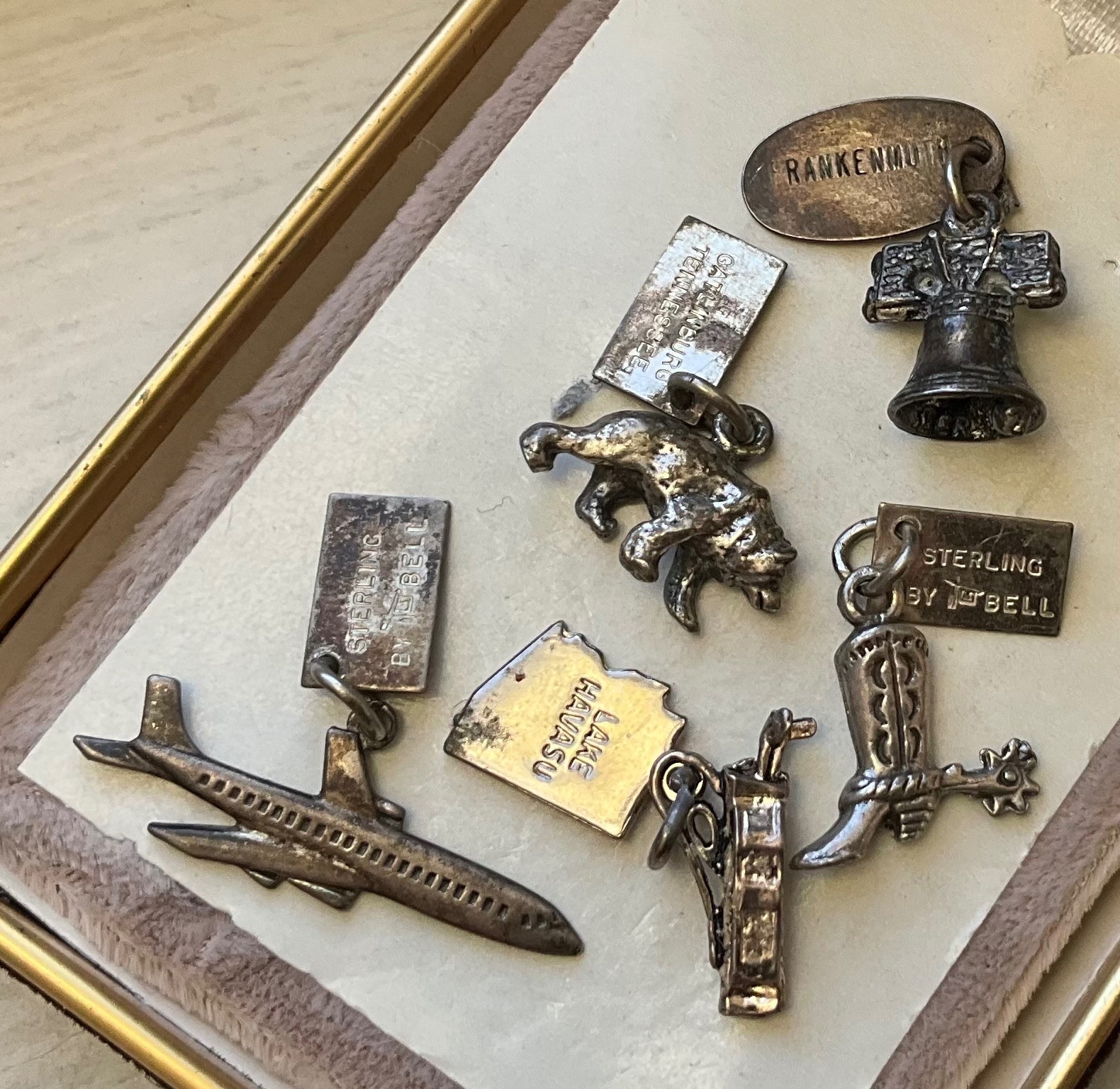 Vintage USA Made State BELL STERLING CHARMS Icons Lot Minis Travel