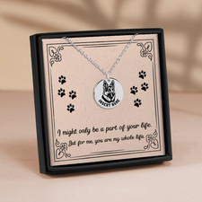 Personalized German Shepherd engraved necklace in jewelry box with message card