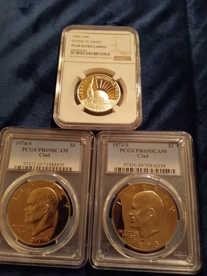 Lot of 3 1986S Statue of Liberty PF 69 U.C 1973S,1974SPCGS69 DCAMSClad Eisenhow. - Image 2 of 4