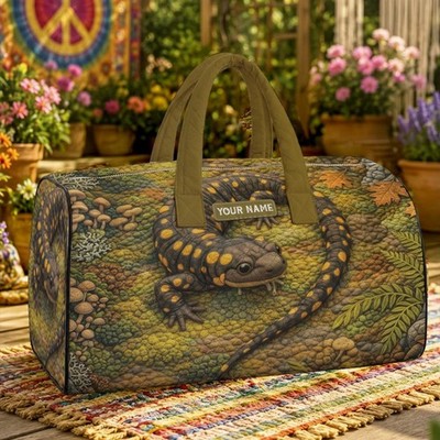 Personalized Spotted Salamander Quilted Weekend Bag Amphibian Duffel Forest Mush