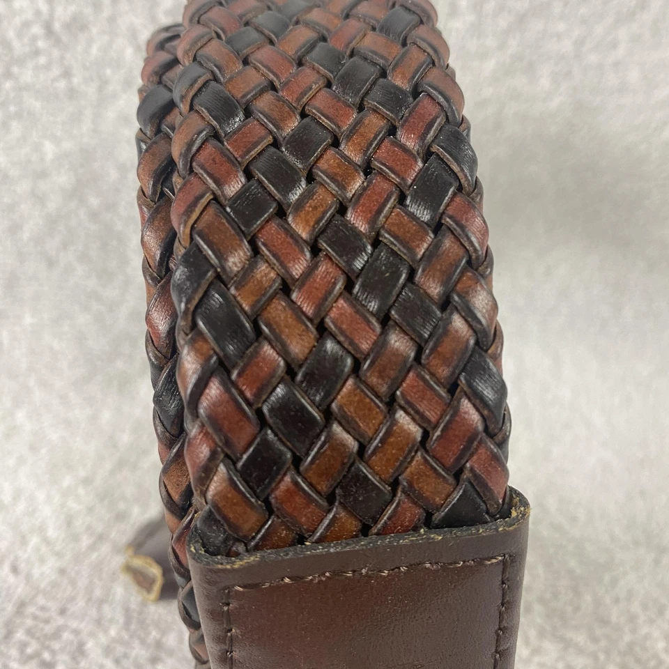 Tommy Bahama Belt Mens 42-44 Brown Black Woven Braided Leather Silver Buckle - Image 2 of 4