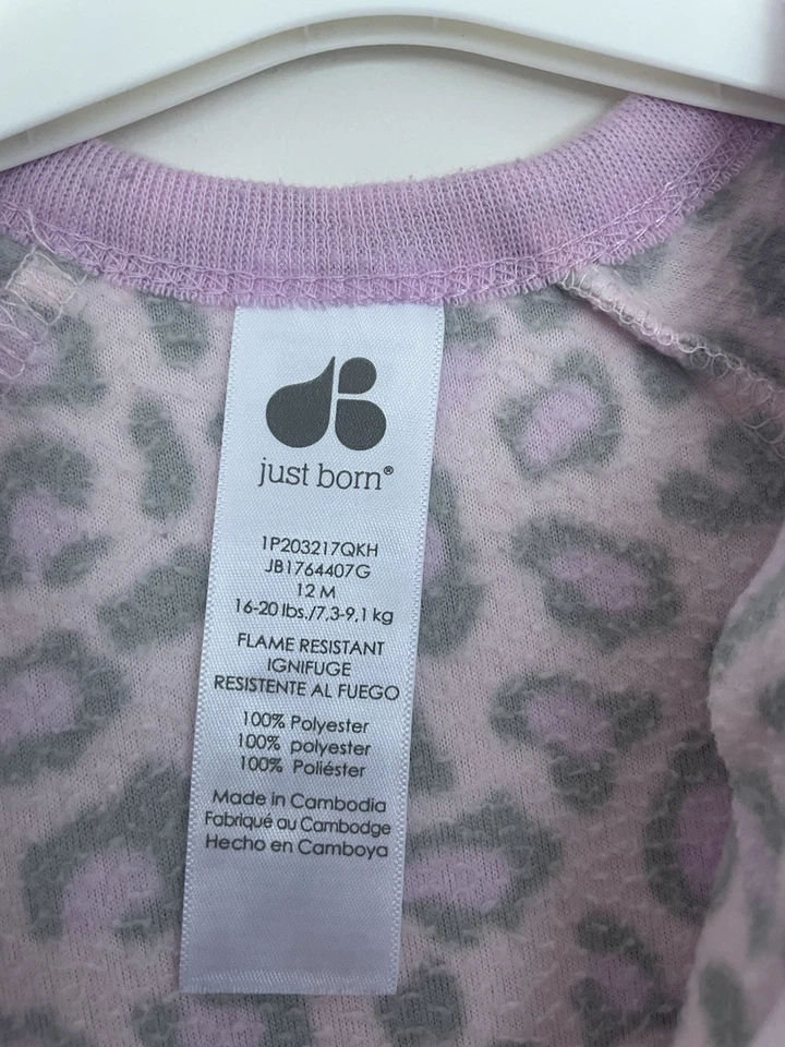 Bebé Niña Recién Nacida 1 Pieza Estampado Leopardo Cremallera Footie Manga Larga Pijamas Rosa 12M Foto 2 de 4