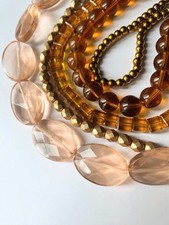 Mixed Glass Bead Bundle ? 5 x Peach & Tan Mix Strands Of Beads CB209
