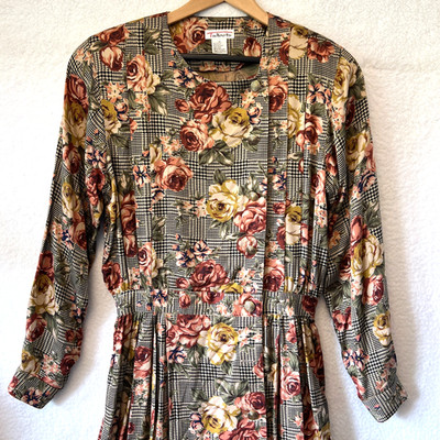 VTG Talbots Maxi Floral Wool Blend Rare Long Sleeve Dress Pleated Sz 12 Cottage