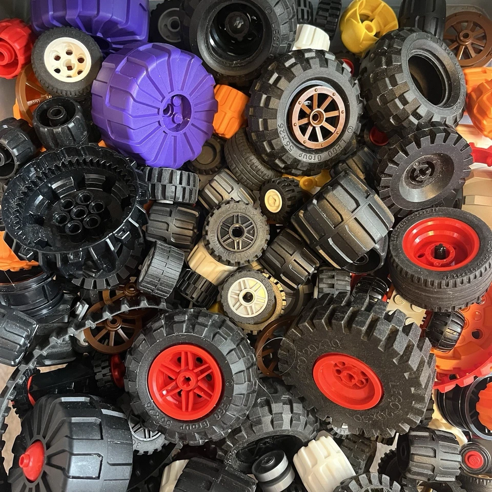 LEGO Lote a granel RUEDAS 1 lb libra Neumáticos Ejes Coche Vehículo Lote de piezas Pistas Foto 2 de 3