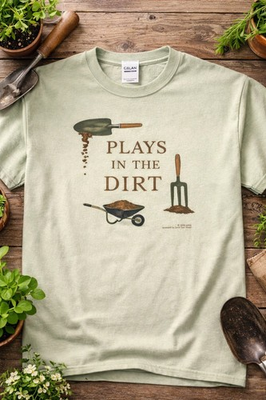 #ad Vintage Plays In The Dirt Garden T Shirt Men’s Medium Green Earth Sun Moon 2005 $15.00