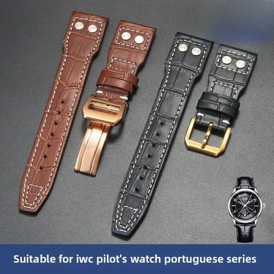 #ad #ad For IWC Genuine Leather Riveted Watch Straps Mens Band 20mm 21mm 22mm with Tools $32.88