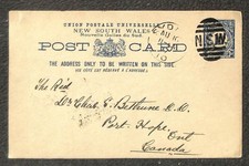 AUSTRALIA NEW SOUTH WALES H&G 16 POSTAL CARD SYDNEY TO CANADA 1897