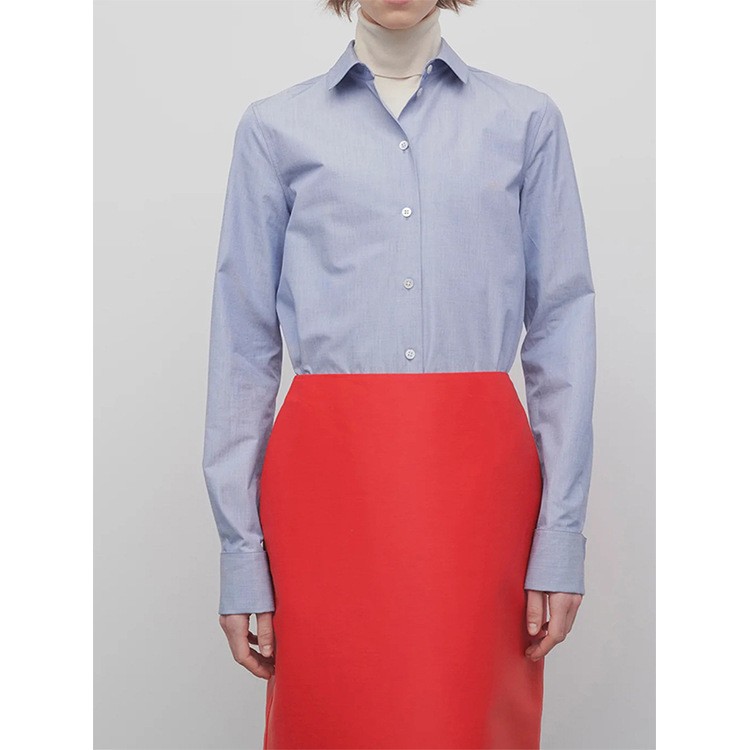 FILA Camicia classica THE ROW donna cotone maniche lunghe larghe blu top