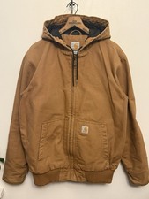 Mens Medium Carhartt Work Wear Full Zip Hooded Jacket Brown 104050-BRN J130