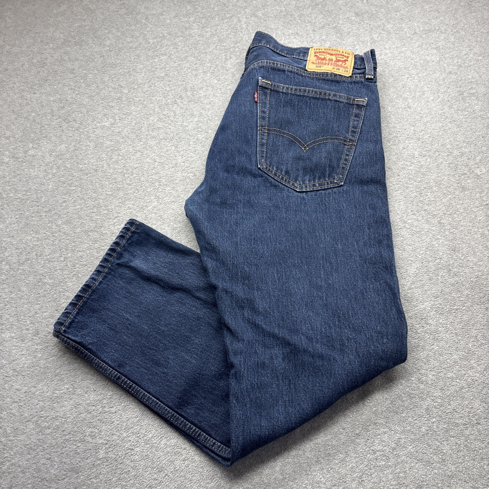 Mens 36x29 Straight Leg Regular Fit 5 Pocket Dark Wash Red T