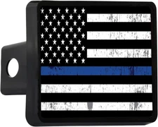 Rogue River Tactical Tattered Thin Blue Line Flag Trailer Hitch Cover 