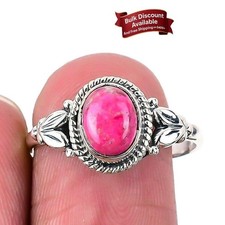 Natural Pink Thulite 925 Silver Unique Elegant Statement Wife Boho Ring Size 8.5