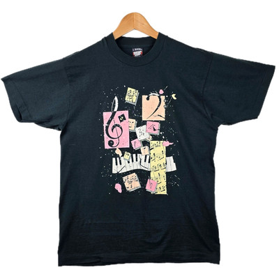 Vintage Piano Keys Music Notes Mens Shirt Large 90s Single Stitch USA Made 