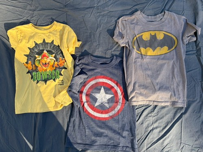 #ad GAP Kids Boys T Shirt LOT of 3 Sm 6 7 Superhero Captain America Batman Bowser $18.00