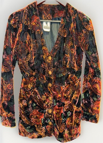 Damen Samt Blumen Jacke Gr. S schwarz Fee Velour Boho Hippie NEU WORK SHOP - Bild 2 von 14