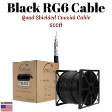 500ft RG6 Quad Shield Coaxial Cable Black Wire TV Antenna Satellite 18AWG Bulk