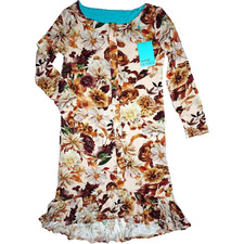 Posh Peanut Girls 10 Long Sleeve Julieta Floral Dress Soft Brown Henley Hi Low