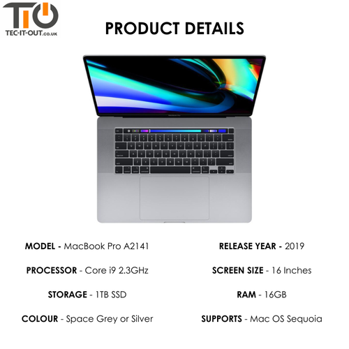 Apple MacBook Pro 16" 2019 Touch Bar Intel Core i9-9880H 1TB SSD 16GB RAM A2141 - Afbeelding 2 van 12