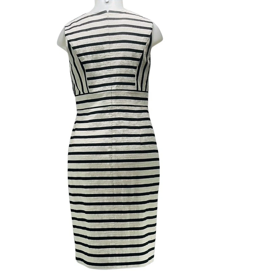 ANN TAYLOR PETITE Dress Womens Size 8P Striped Sheath Black White