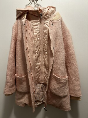 DeFacto Kids Girls Pink Winter Bib Insert Hooded Zipper & Snap Jacket Coat 7 - 8