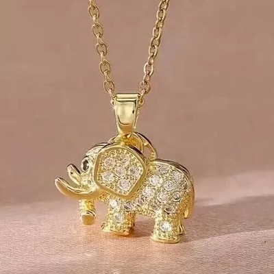 14K Yellow Gold Plated 2TCW Round Lab Created Diamond Beautiful Elephant Pendant