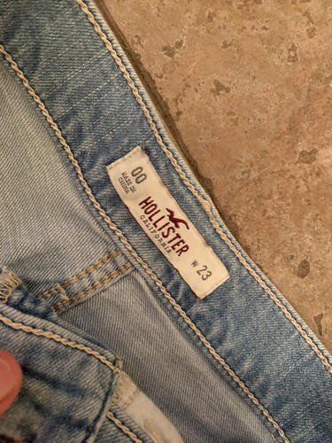 Hollister Denim Shorts Cuff Light Blue Wash Mid-Rise 00 W23 Raw Hem Stretch 2" - Picture 2 of 5