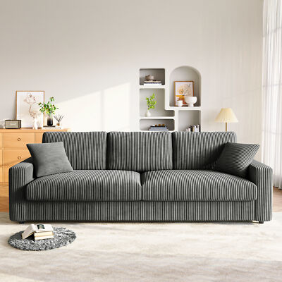 4Sitzer Corduroy Sofa mit 2 Kissen Modern Couch Love Seat Settee Loungesofa Grau