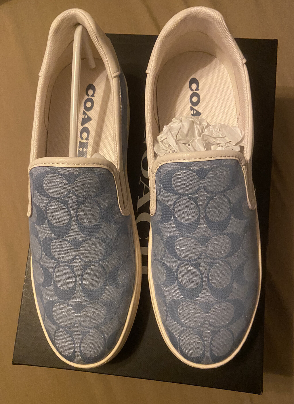 White/ Baby Blue Colored Canvas Slip On Bn