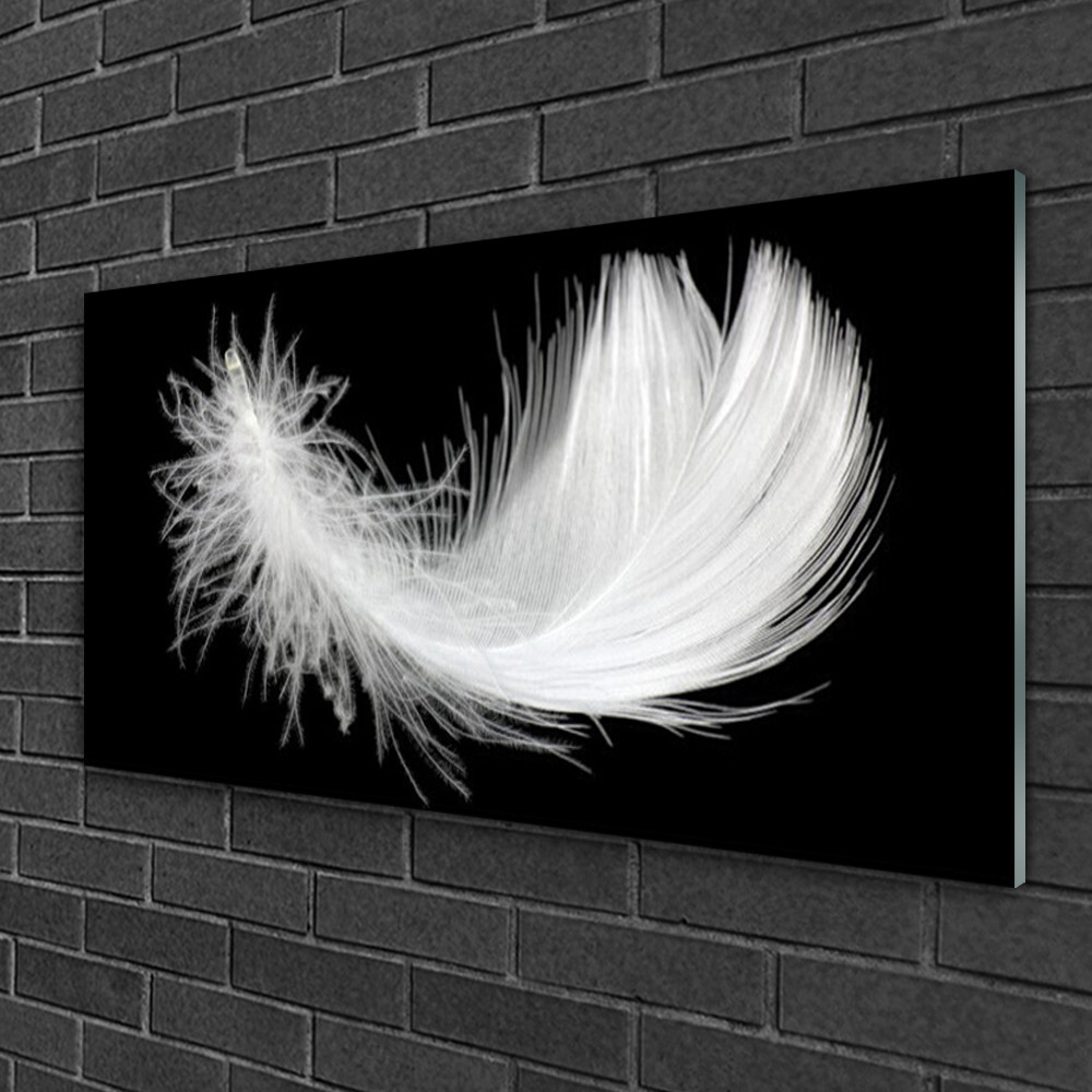 Tableau sur verre acrylique de 100x50 cm avec impression d'une plume d'or