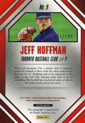2014 Panini Prizm Perennial Draft Picks Basbll 'Prospet Signatures' Jeff Hoffman - Picture 2 of 2