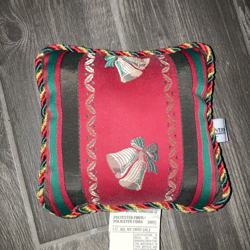 NWT VTG Riverdale 8” Square Christmas Tapestry Toss Pillow• Bells