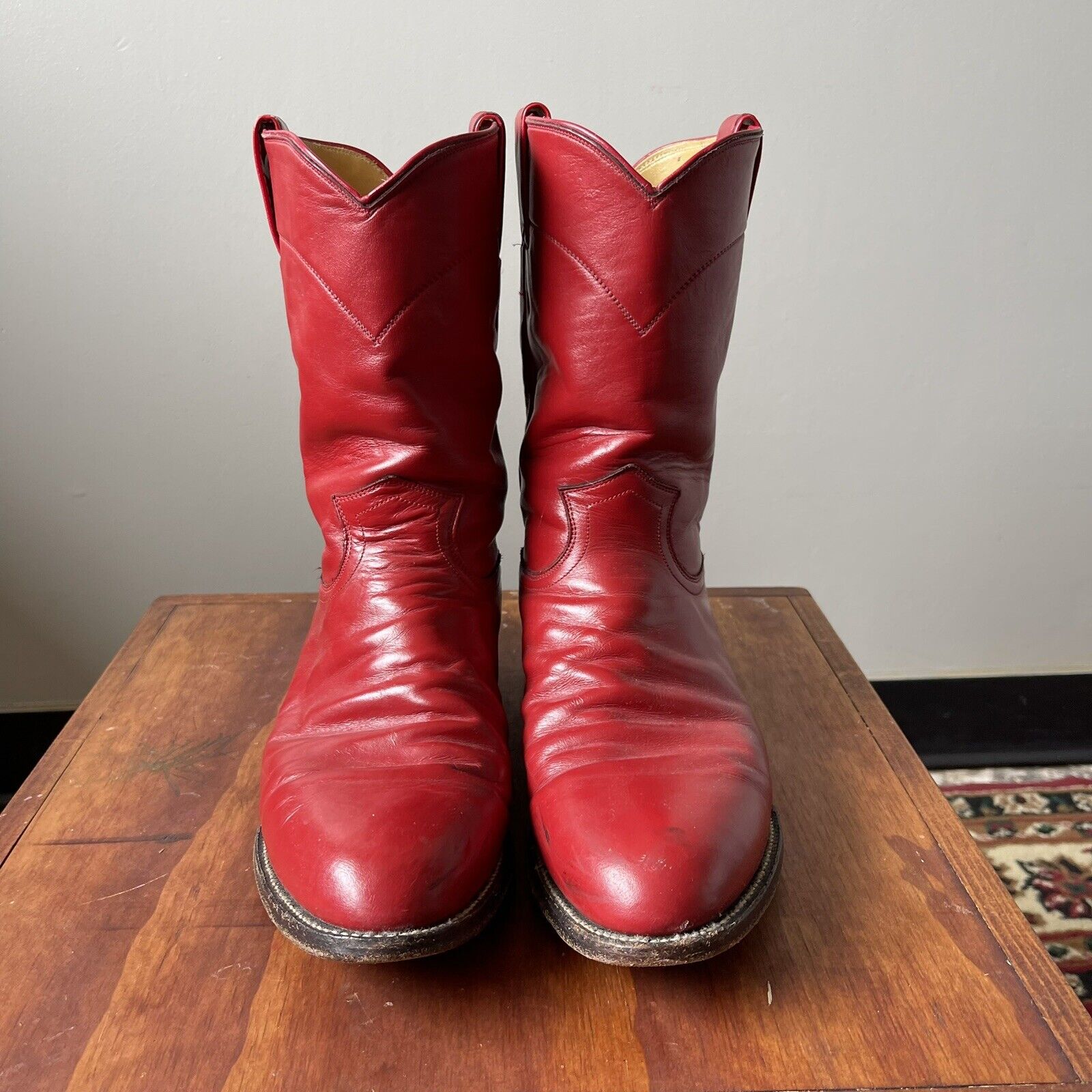 Vintage Western Justin Red Leather Cowboy Boots S… - image 2