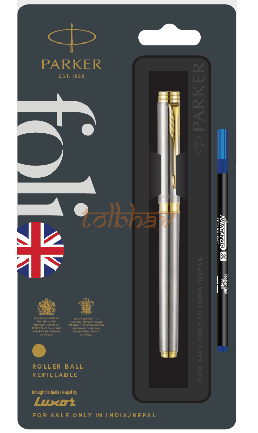 Parker Folio Stainless Steel Roller Ball Pen Gold Trim New