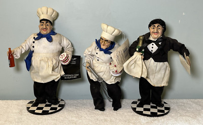 3 Guy Buffet Sculptures Parisian Waiter Provence Chef Pastry Cook Whisk 2001 Lot