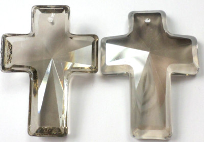 4 Gorgeous Smoky Quartz Color Faceted Glass XL Crosses Beads Pendant 40x30mm