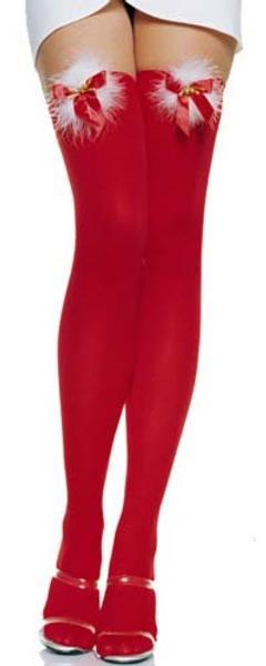 MEDIAS ROJAS DE MAMA NOEL CON CASCABEL COMPLEMENTO DE DISFRAZ NAVIDAD MAMA NOEL