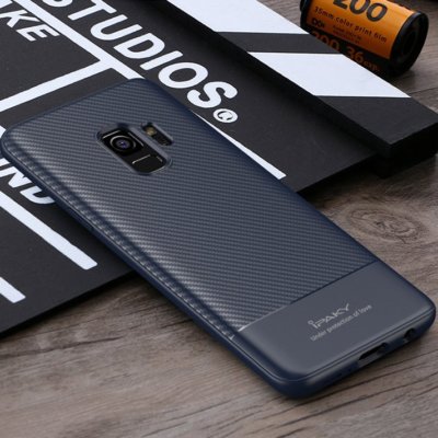 IPAKY TPU Case Carbon Fiber Muster Texture Hülle Blau für Samsung Galaxy S9 G960