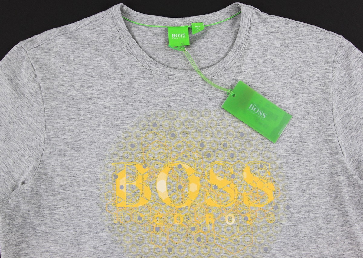 トップス HUGO BOSS T-SHIR UO GREEN White BOSS - Stretch-cotton regular-fit T-shirt with contrast logo