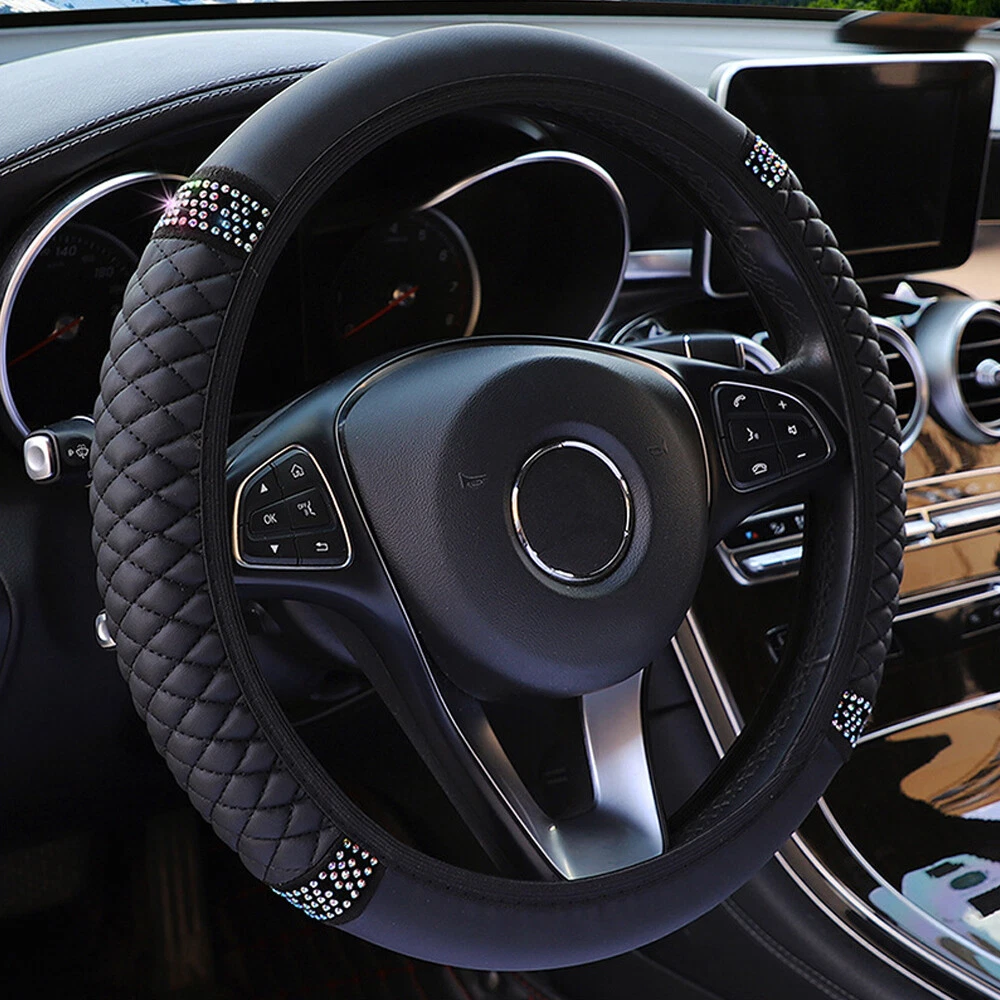 Auto Car Black PU Leather Diamond Steering Wheel Cover Universal Accessories