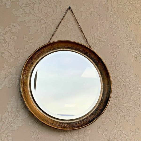 Gold Distressed Wall Hanging Chain Mirror Round Porthole Metal for sale online eBay