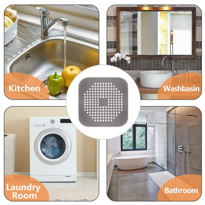 Square Silicone Drain Strainer – 14cm Bathtub Shower Hair Catcher With Suction Cup, Gray