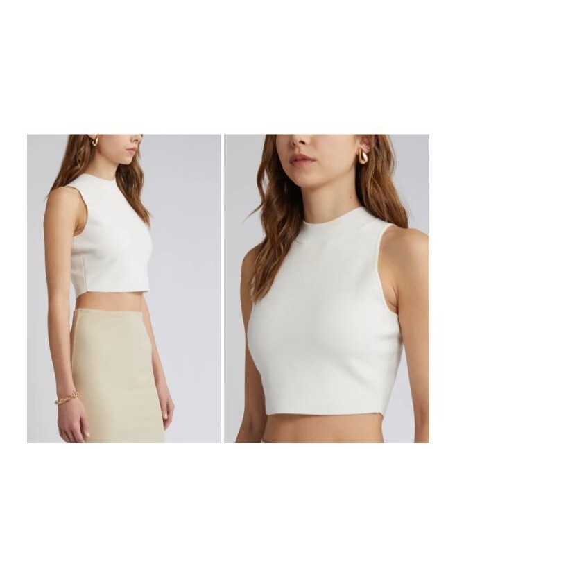 Open Edit Luxe Sculpt High Neck Tank, Ivory Cloud, Sz. XXS