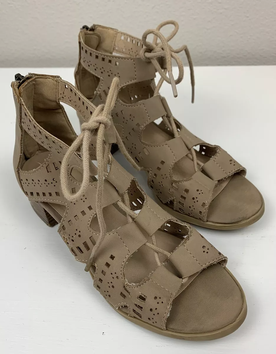 Harper Canyon Kids Girls Beige Boho Zipper Lace Up Sandal Heels