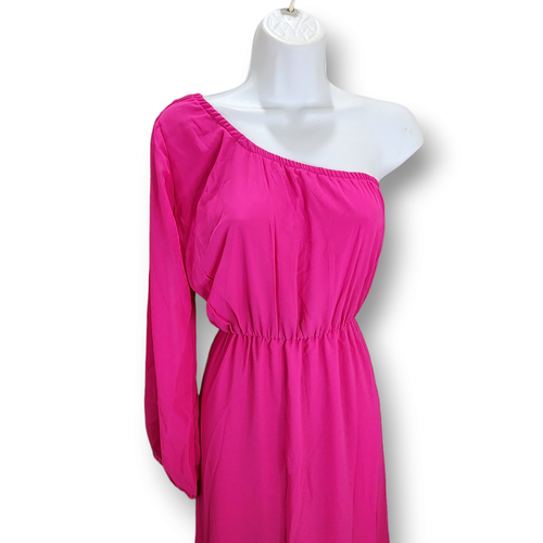 Vestido de un hombro para mujer pequeño caliente rosa rayón Barbiecore boutique de verano NUEVO - Imagen 3 de 10