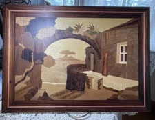 Vintage Marquetry Inlaid Wood Picture Skillfully Executed 11”x15” Italian Italy