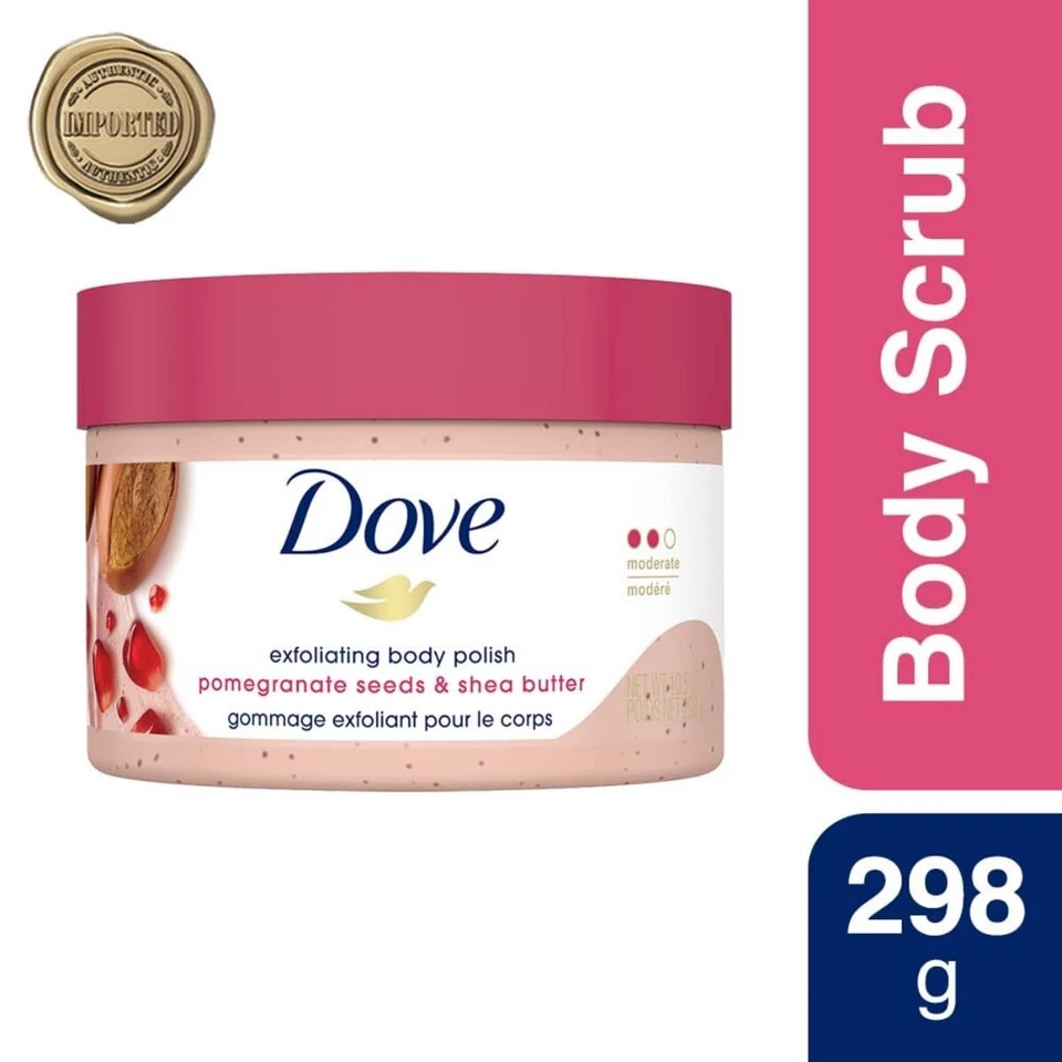 Dove Body Polish Exfoliating Scrub, Moisturizing Shea Butter Pomegranate - 298gm - Image 2 of 4