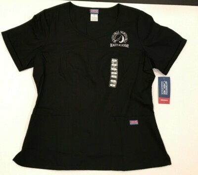 Women's New Cherokee Scrub Top Large Black South North Hills Beauty Academy