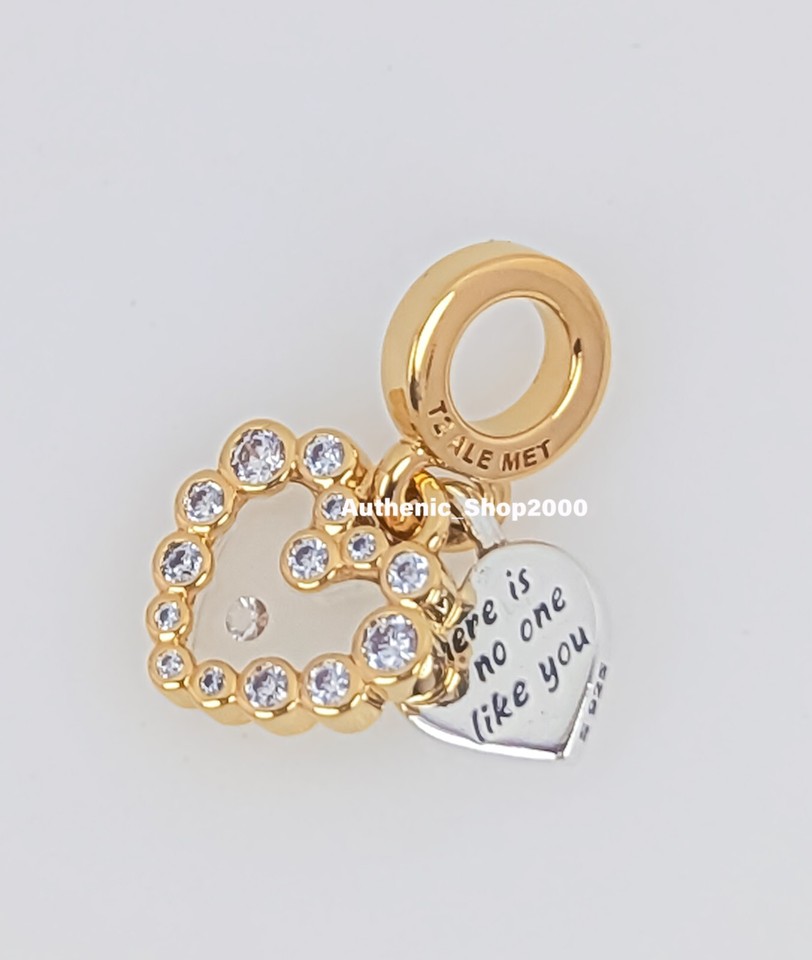 NEW 100% Authentic PANDORA 14k Gold P Sparkling Heart Double Charm ...