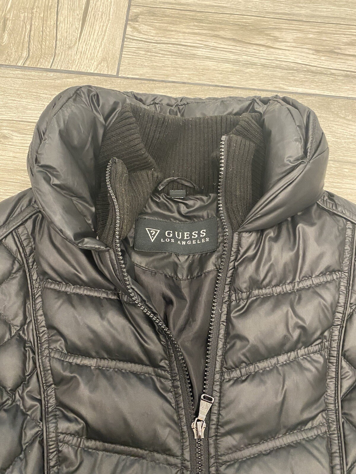 Womens Size Small Guess Solid Black Down Puffer J… - image 2